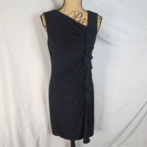 Vtg SCARLETT NITE Size 12 Asymmetric Cascading Ruffle Stretch Knit Sheath Dress